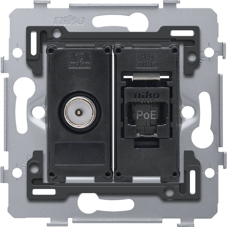 Combinatie coax met RJ45-aansl. UTP Cat. 6A PoE++ vlak