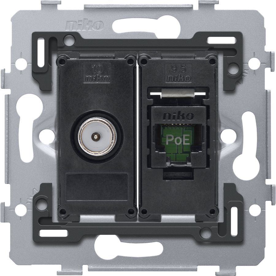 Combinatie coax met RJ45-aansl. UTP Cat. 6 PoE++ vlak