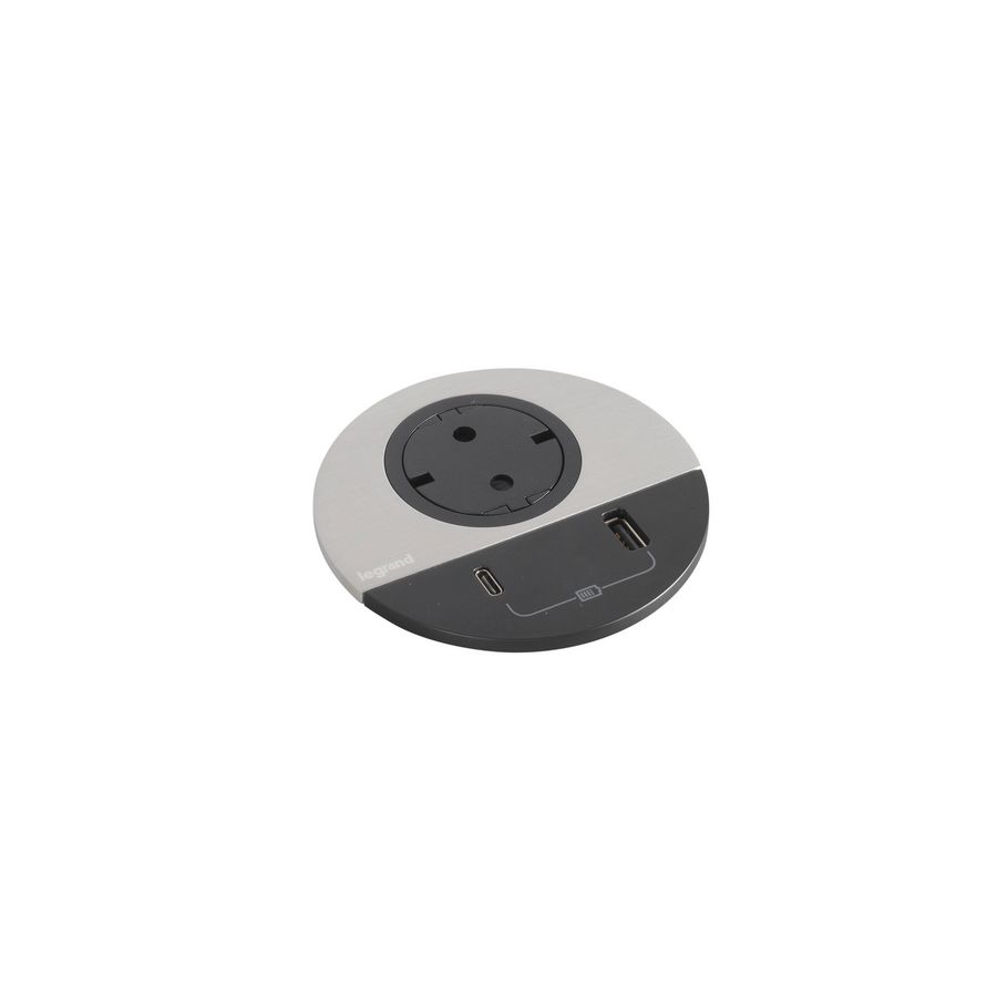 Wandcontactdoos ALU + USB + Wiel .GST18 Disq80