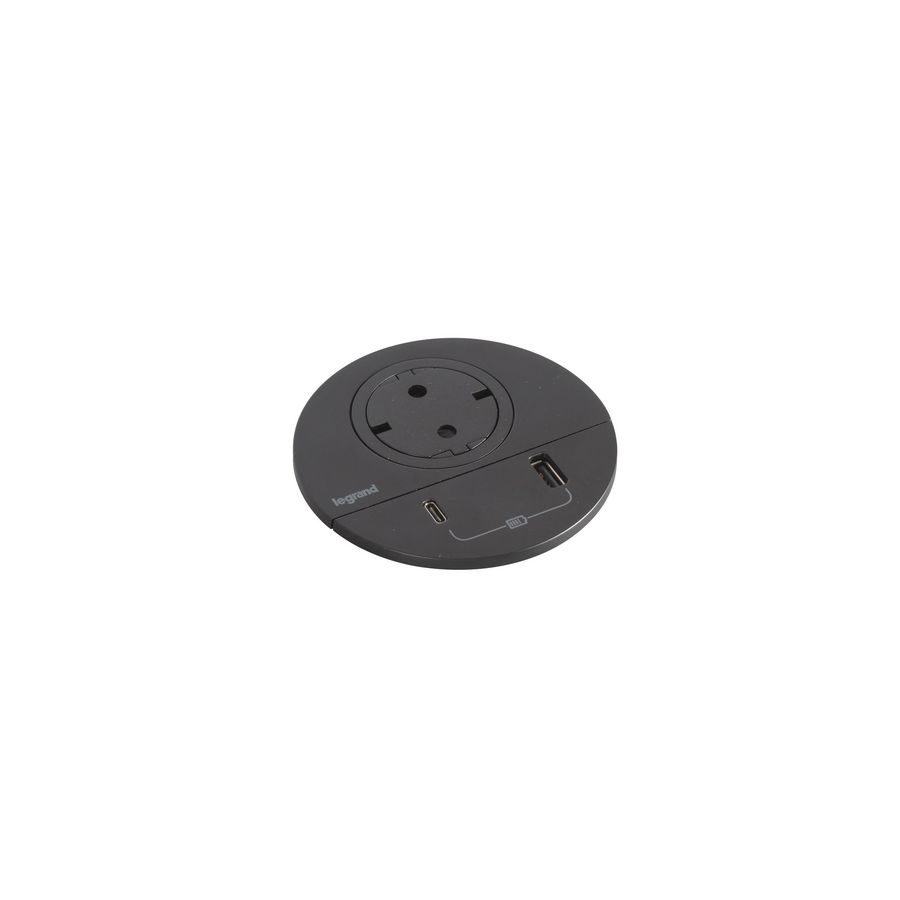 Wandcontactdoos zwart + USB + Wiel. GST18 Disq80