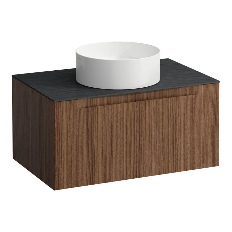 Wastafelonderkast ARUN 800mm 1x la met gecentreerde uitsparing Ardesia Nera top Noce canaletto