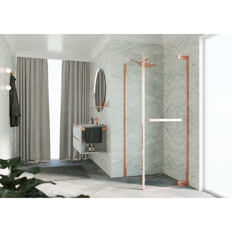 Zijwand voor bad en douche N180 type FG 100 bereik 980-995x2000mm helder glas brushed red gold