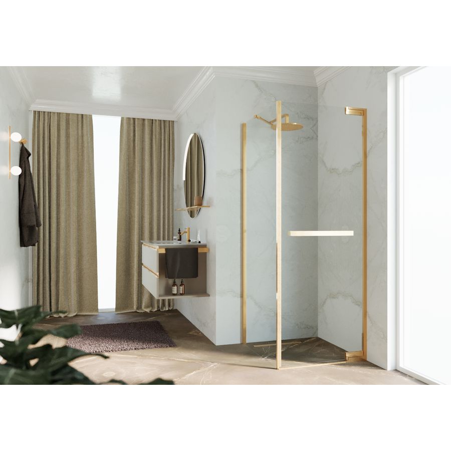 Zijwand voor bad en douche N180 type FG 120 bereik 1180-1195x2000mm helder glas brushed gold