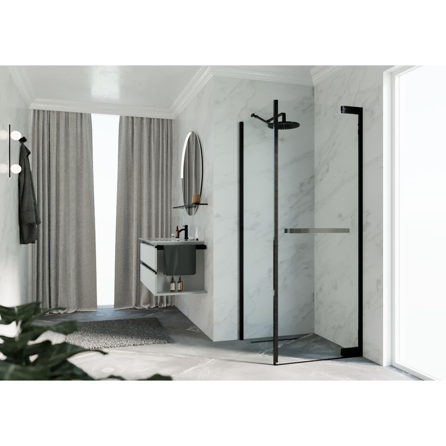 Zijwand voor bad en douche N180 type FG 100 bereik 980-995x2000mm helder glas brushed black chrome