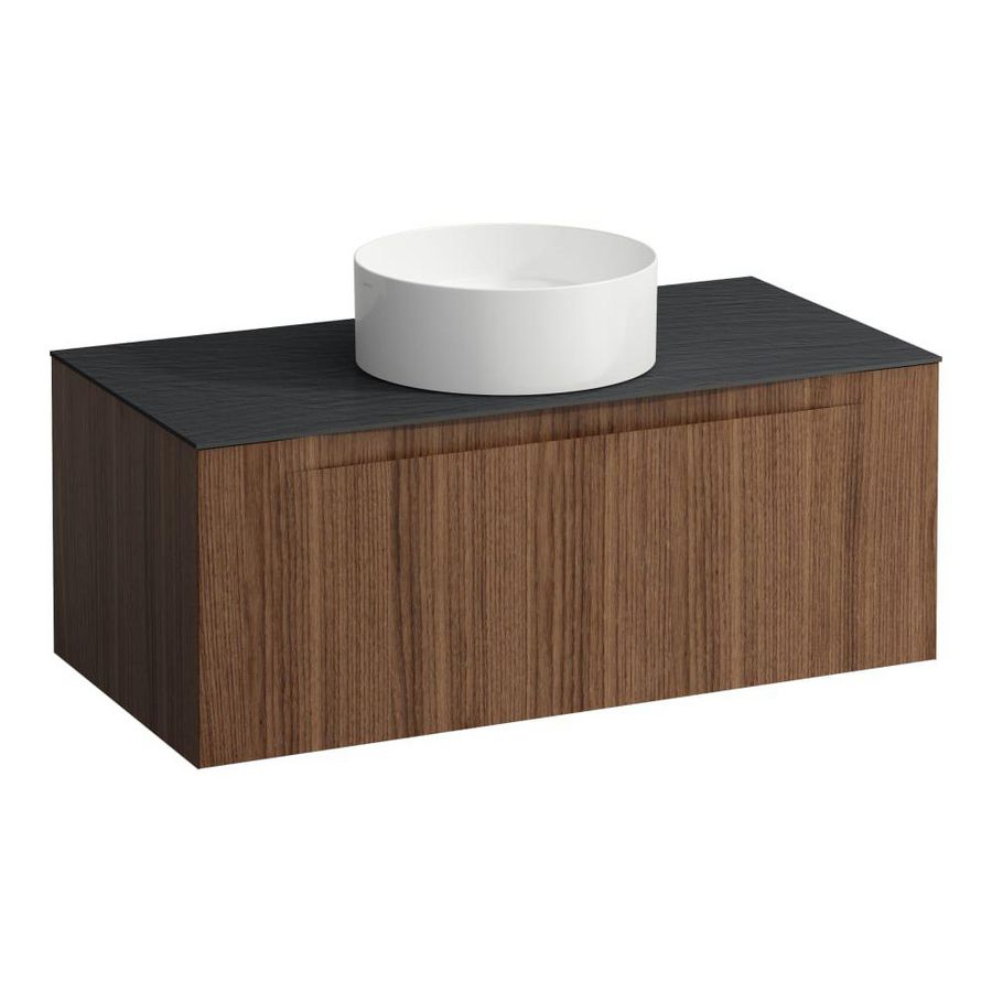 Wastafelonderkast ARUN 1000mm 1x la met gecentreerde uitsparing Ardesia Nera top Noce canaletto