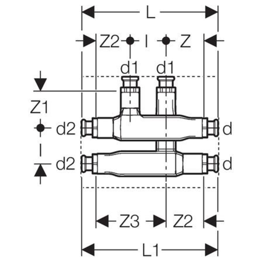 T-koppeling MAPRESS C-STAAL radiator vlak-kruislings 15x15x15mm incl. isolatiebox