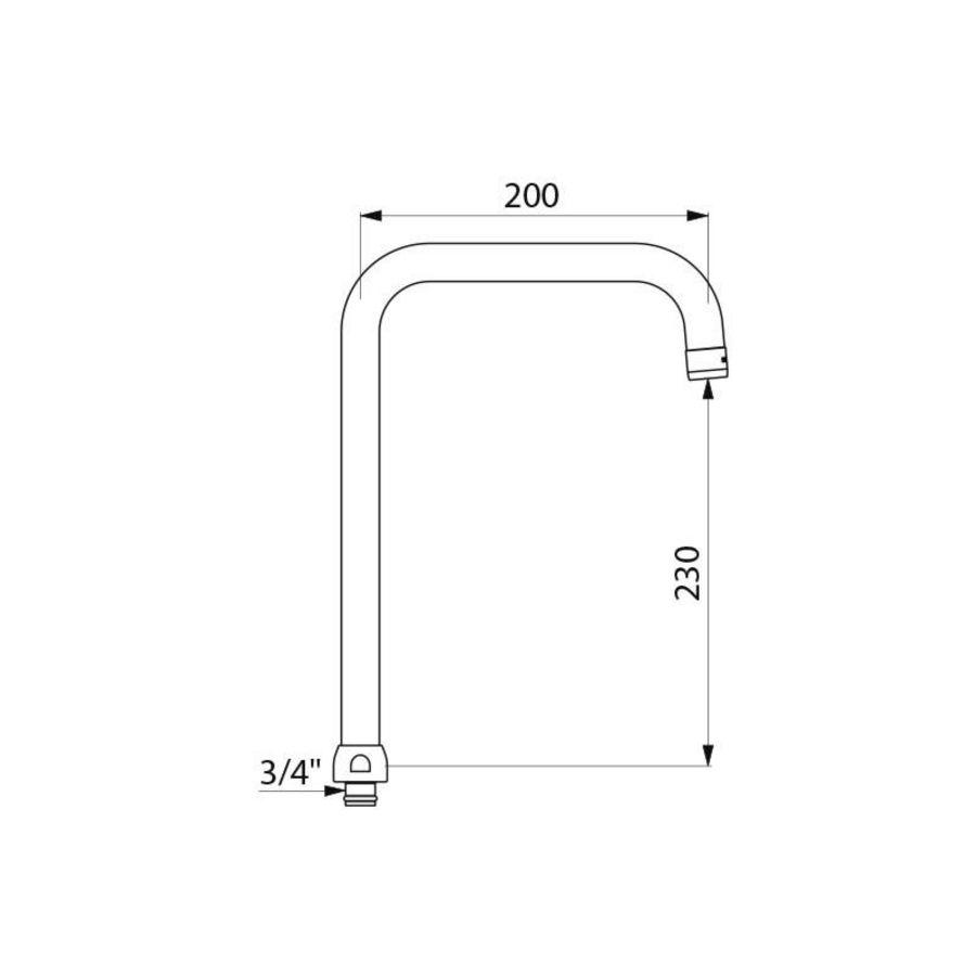 Uitloop boven draaibaar Ø22 H.230 L.200 moer 3/4"