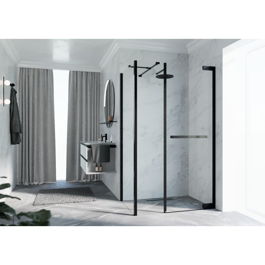 Zijwand voor bad en douche N180 type F 100 bereik 975-995x2000mm helder glas brushed black chrome