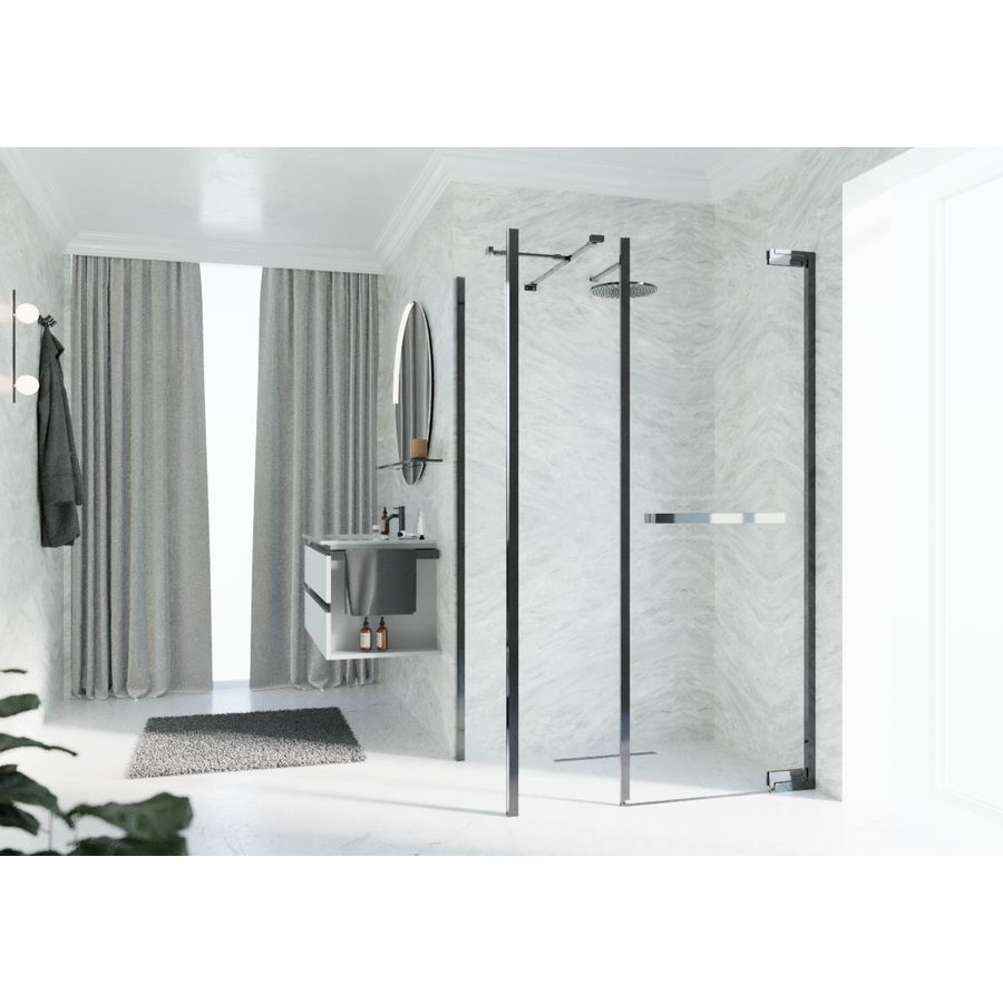 Zijwand voor bad en douche N180 type F 100 bereik 975-995x2000mm helder glas shiny black chrome
