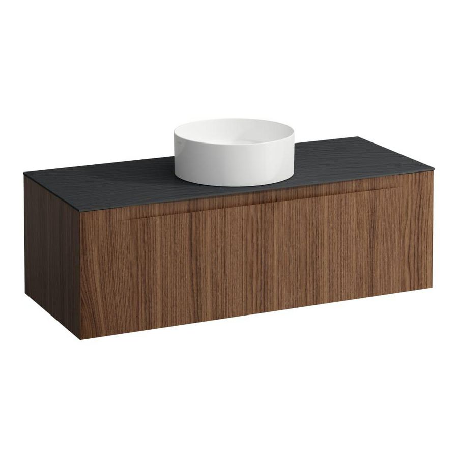 Wastafelonderkast ARUN 1200mm 1x la met gecentreerde uitsparing Ardesia Nera top Noce canaletto