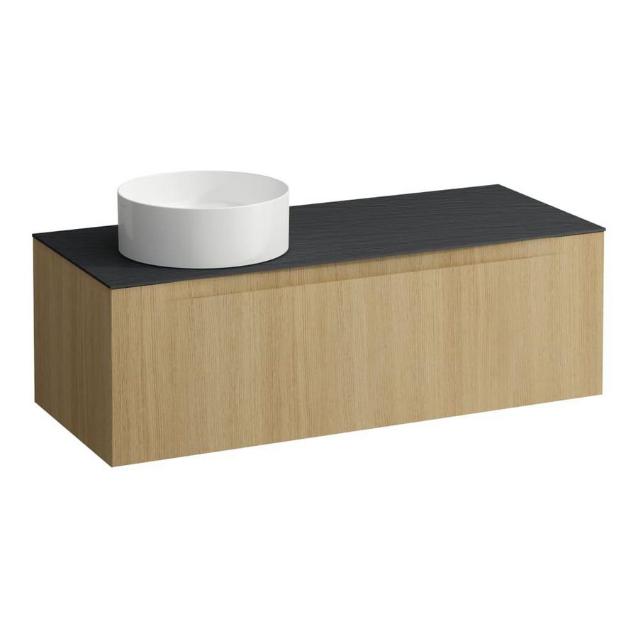 Wastafelonderkast ARUN 1200mm 1x la met uitsparing links Ardesia Nera top Licht eiken