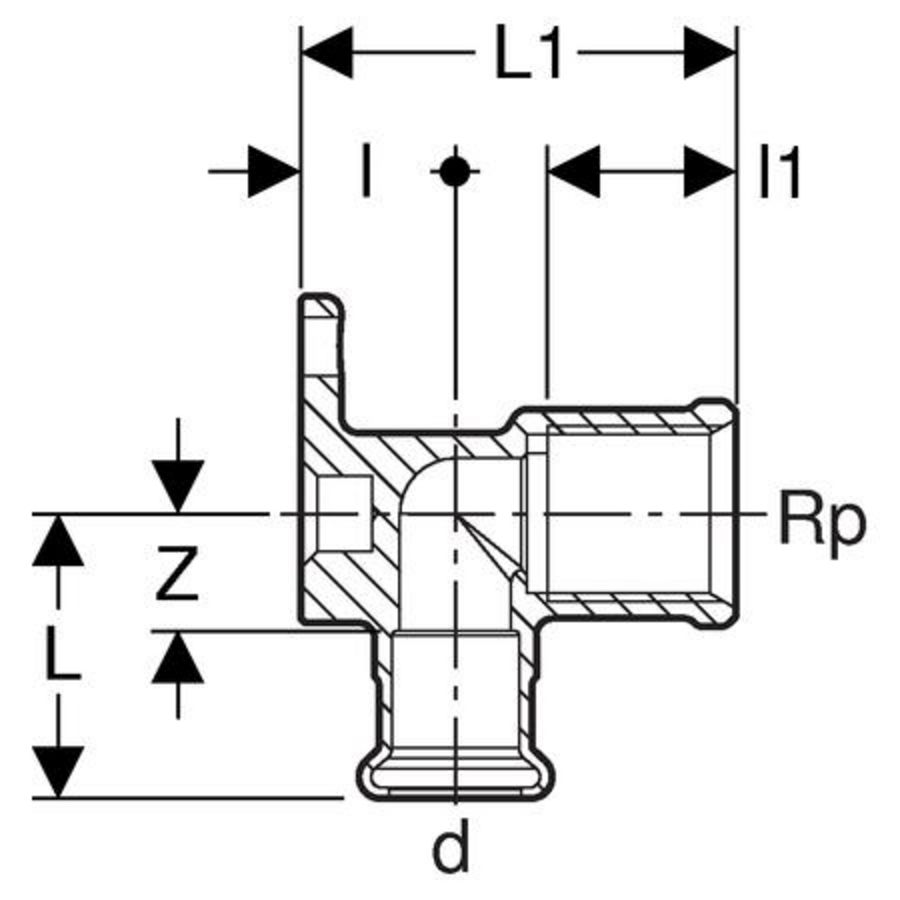 Enkele muurplaat MAPRESS koper (brons) L=36mm 15x1/2"bn.