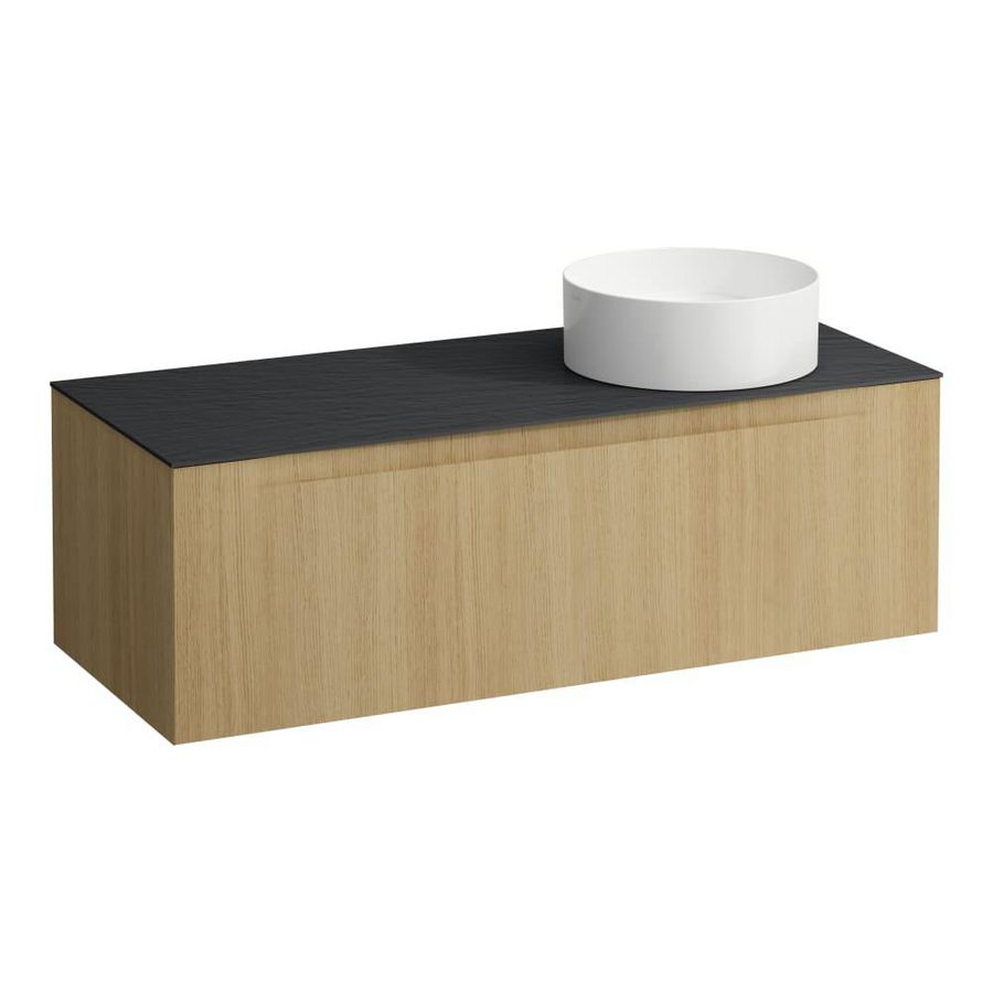 Wastafelonderkast ARUN 1200mm 1x la met uitsparing rechts Ardesia Nera top Licht eiken