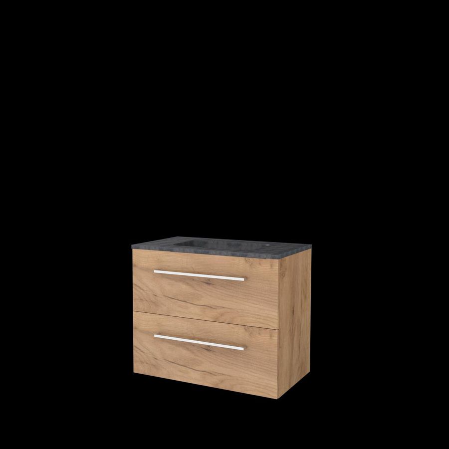 Set START-46 onderkast whisky oak 80cm grepen chroom 2x la hardstenen wastafel z/ kraangat (S46GR80H0WO)