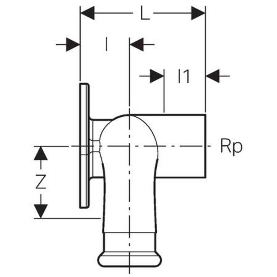 Enkele muurplaat doorstromend MAPRESS koper (brons) L=52mm 15x15x1/2"bn.