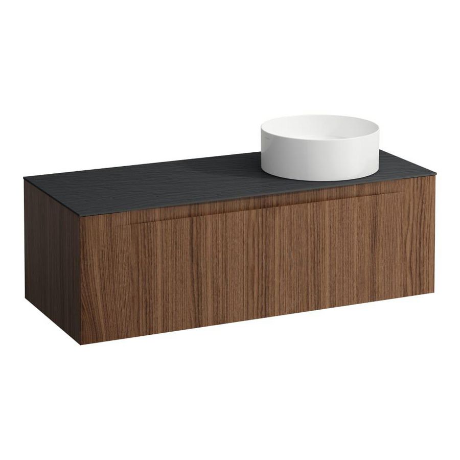 Wastafelonderkast ARUN 1200mm 1x la met uitsparing rechts Ardesia Nera top Noce canaletto