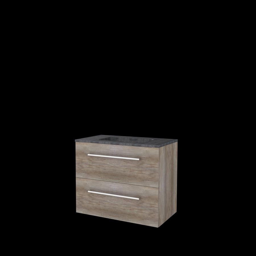 Set START-46 onderkast scotch oak 80cm grepen chroom 2x la hardstenen wastafel z/ kraangat (S46GR80H0SO)