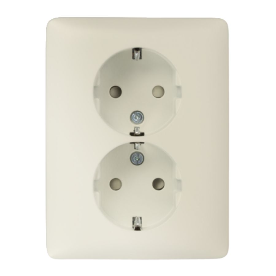 Dubbel stopcontact randaarde en beschermingsafsl. Vert.cream