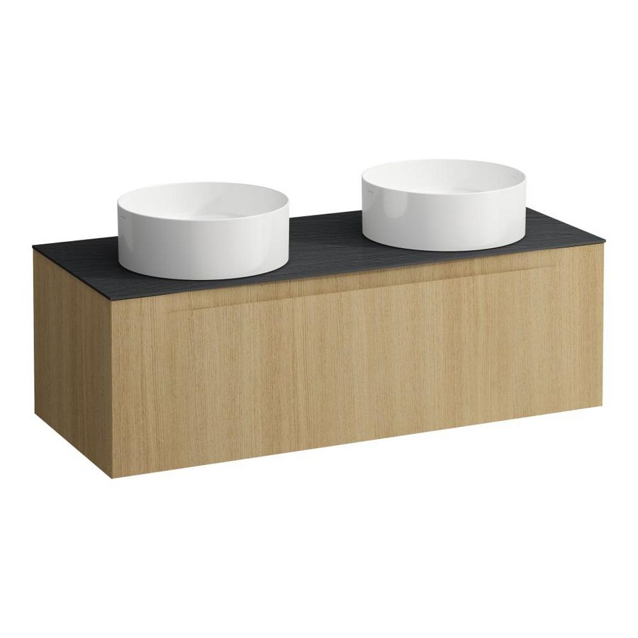 Wastafelonderkast ARUN 1200mm 1x la met uitsparing links + rechts Ardesia Nera top Licht eiken