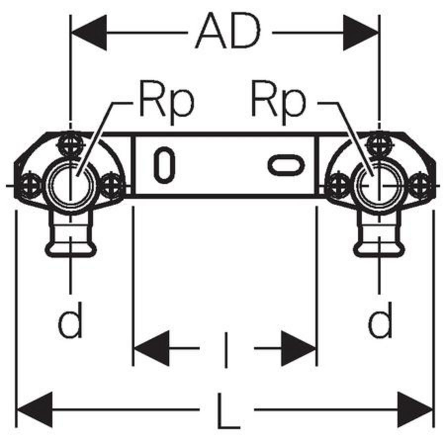 Geminibeugel MAPRESS koper (brons) 2x muurplaten 15x1/2"bn. hoh 150mm