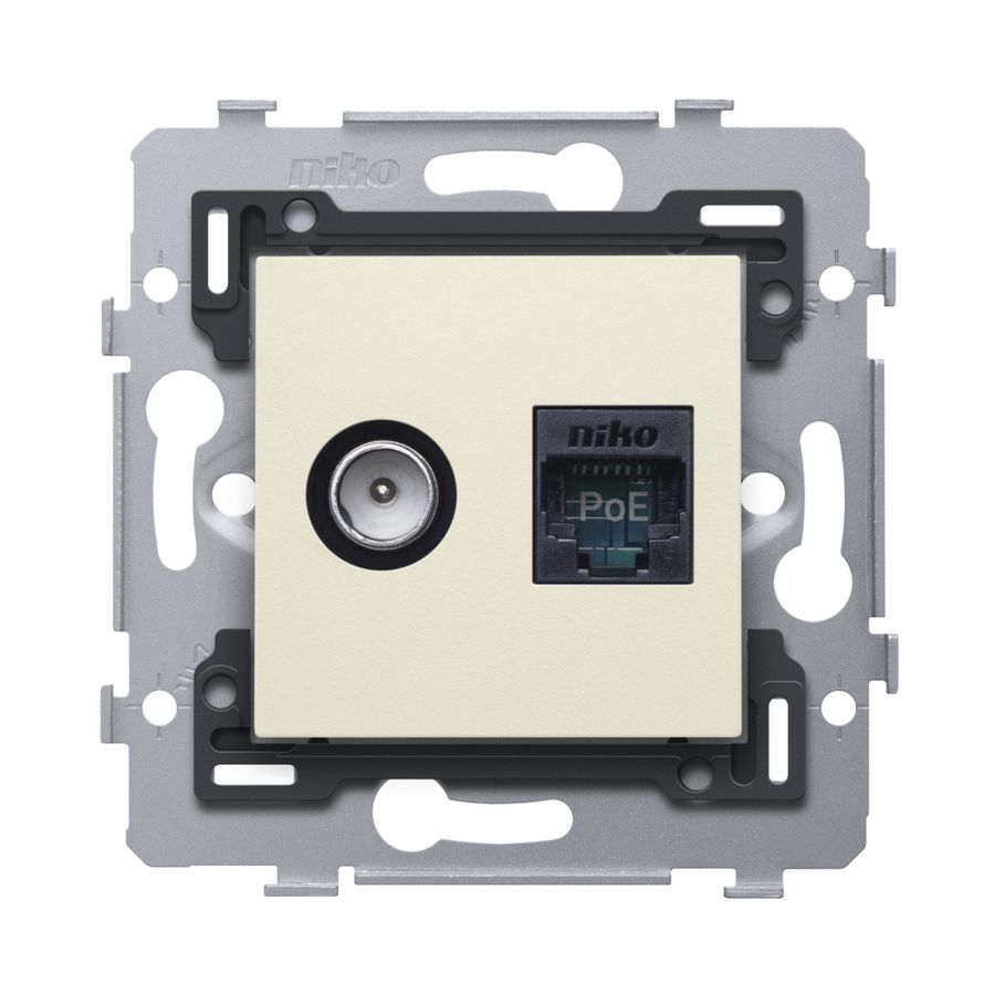 Combinatie coax met RJ45-aansl. UTP Cat. 6 PoE++ vlak cream