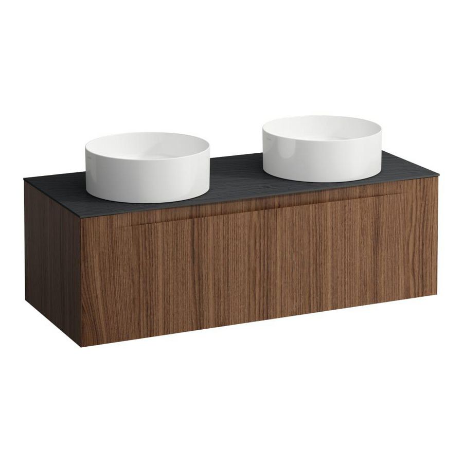 Wastafelonderkast ARUN 1200mm 1x la met uitsparing links + rechts Ardesia Nera top Noce canaletto
