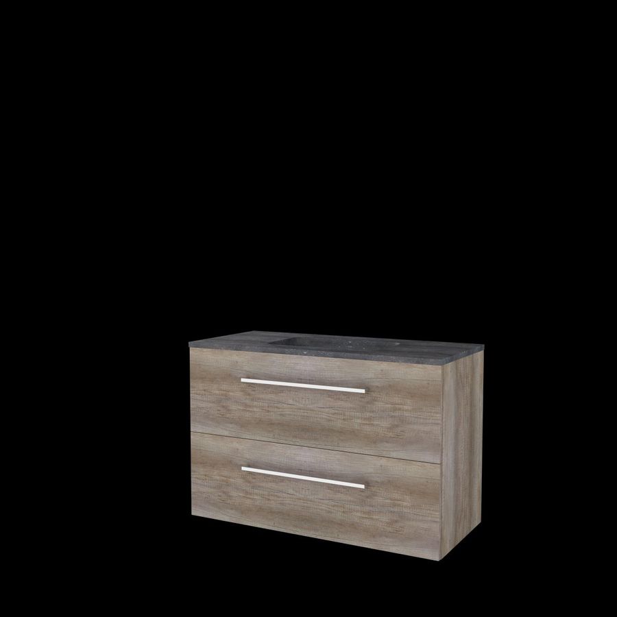 Set START-46 onderkast scotch oak 100cm grepen chroom 2x la hardstenen wastafel z/ kraangat (S46GR100H0SO)