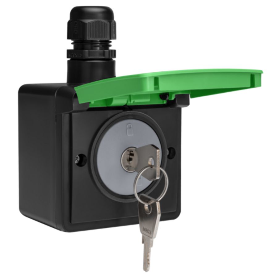 Spuitwaterdicht fietsoplaadpunt 16 A/250 Vac+randaarde besch