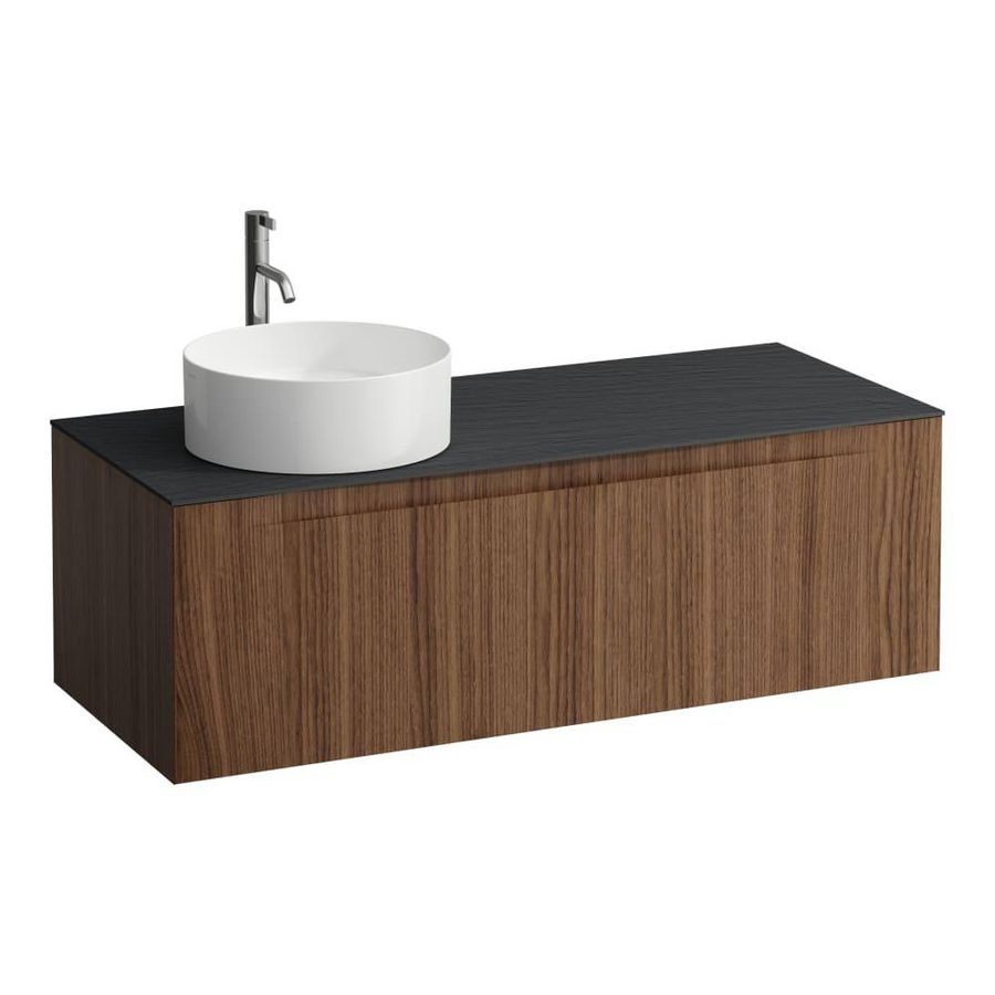 Wastafelonderkast ARUN 1200mm 1x la met uitsparing links Ardesia Nera top met kraangat Noce canaletto