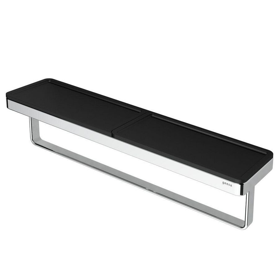 Handdoekhouder met planchet zwart/chroom420mm FRAME BLACK CHROME