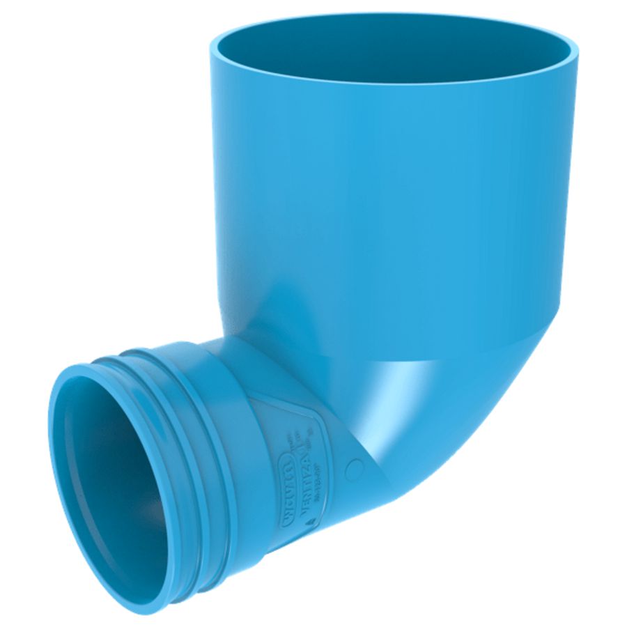 Eindstuk lijm 90° PVC luchtverdeelsysteem VENTIZA blauw Ø125mm x Ø80mm H=100mm mof/mof