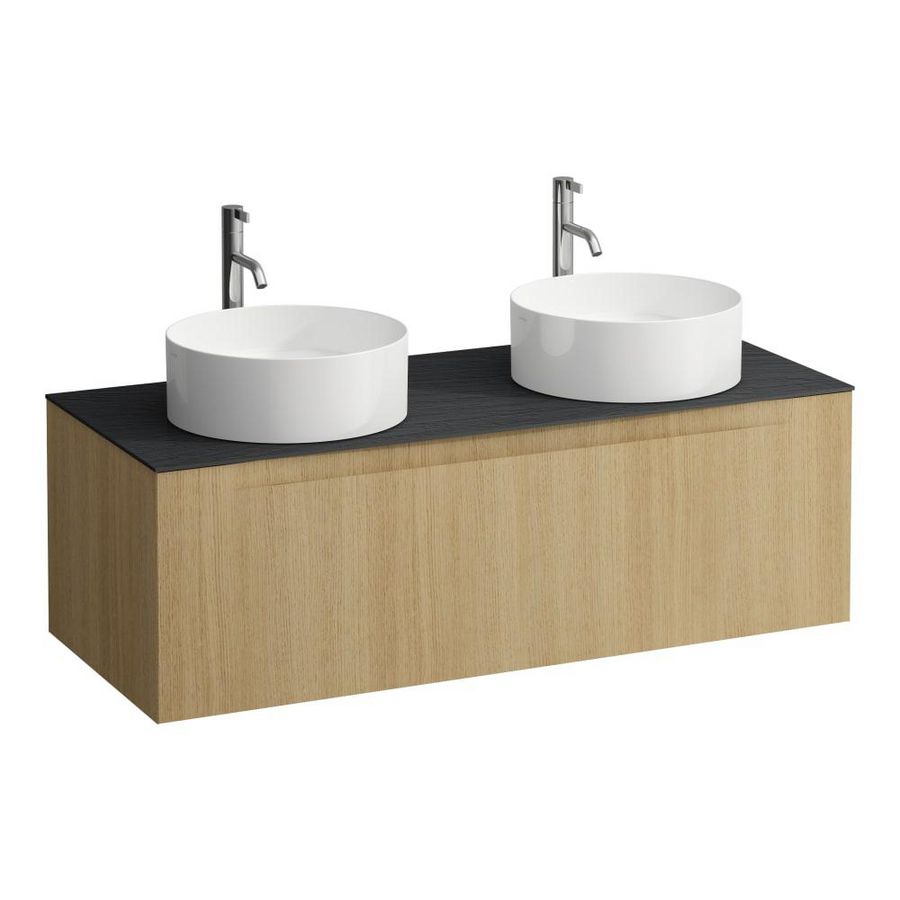 Wastafelonderkast ARUN 1200mm 1x la met uitsparing links + rechts Ardesia Nera top met kraangat Licht eiken