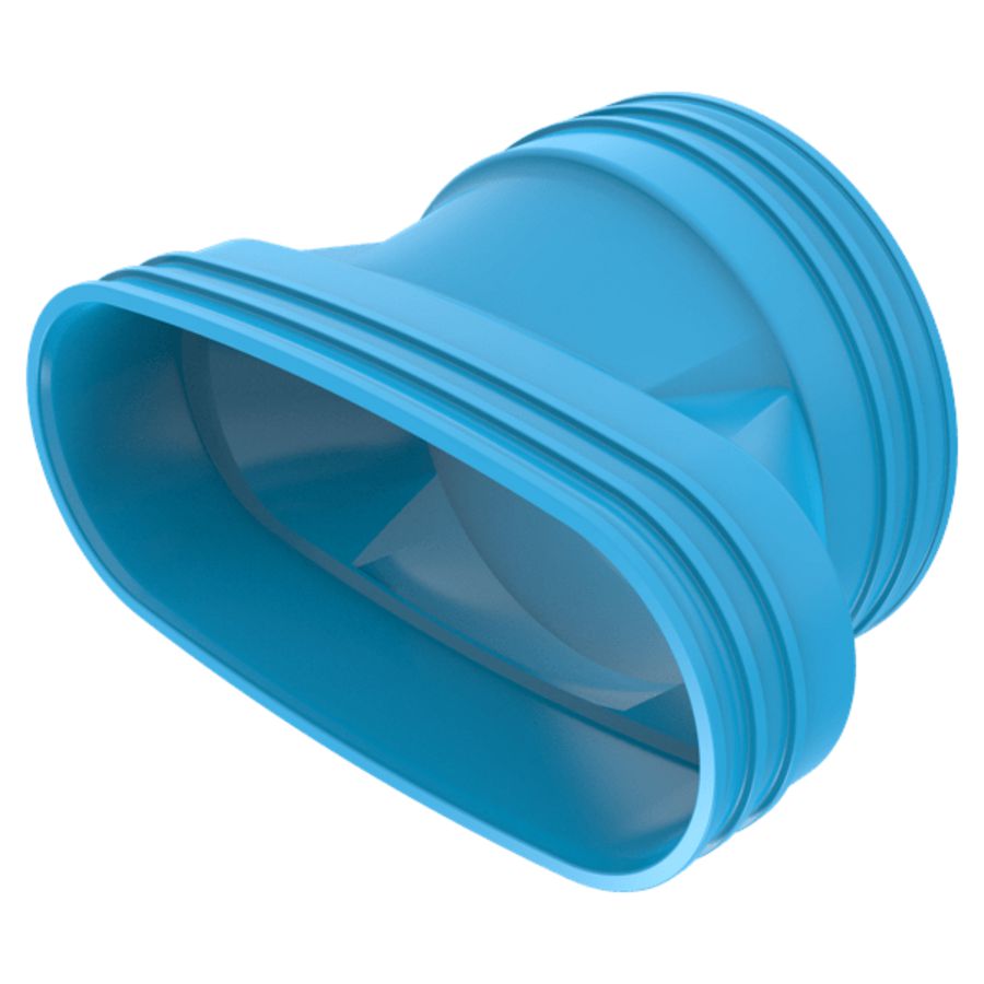 Verloopstuk lijm PVC luchtverdeelsysteem VENTIZA blauw (195x80mm)xØ125mm mof/mof