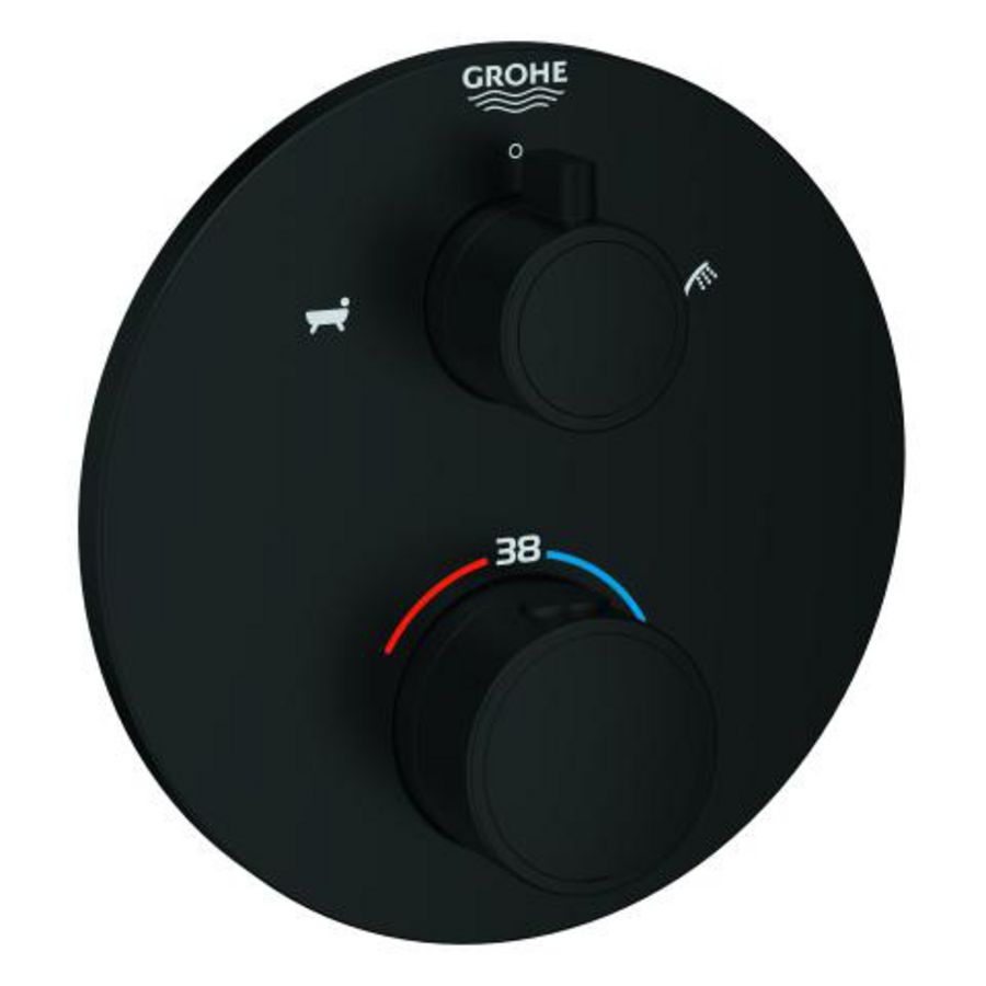 Afbouwdeel Grohtherm rond met omstel bad Matte Black (mat zwart) (prof) excl. inbouwdeel