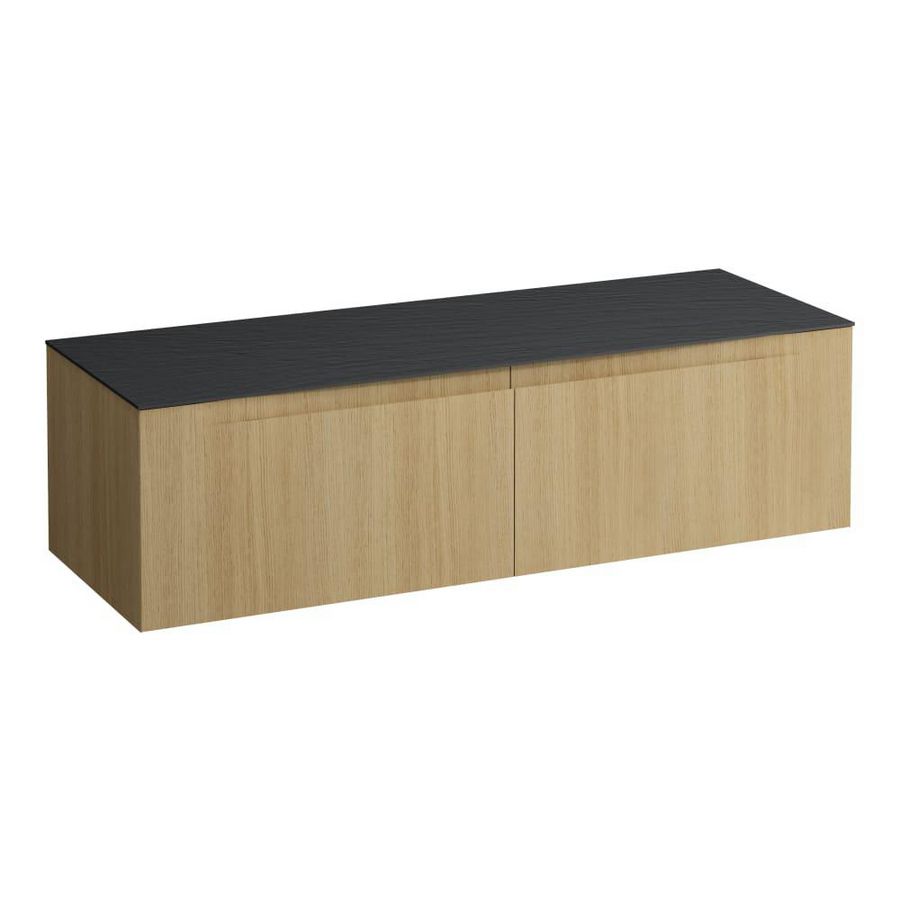 Wastafelonderkast ARUN 1400mm 2x la zonder uitsparingen Ardesia Nera top Licht eiken