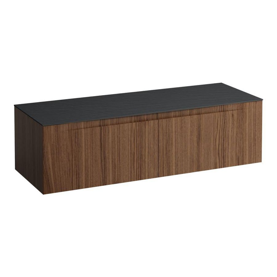 Wastafelonderkast ARUN 1400mm 2x la zonder uitsparingen Ardesia Nera top Noce canaletto