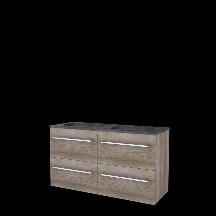 Set START-46 onderkast scotch oak 120cm (2x 60cm) grepen chroom 4x la hardstenen wastafel z/ kraangat (S46GR120H0SO)