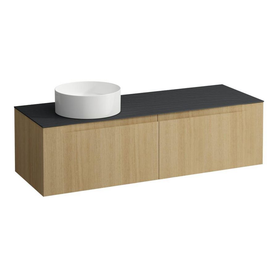 Wastafelonderkast ARUN 1400mm 2x la met uitsparing links Ardesia Nera top Licht eiken