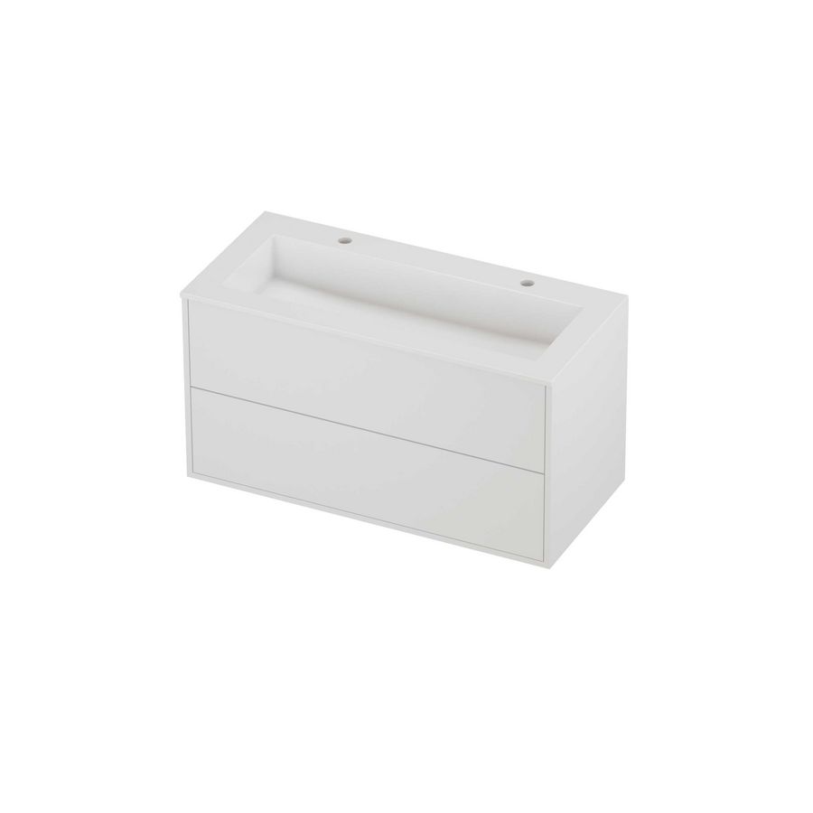 Aristo Set polystone Elegant wastafel met 2 kraangaten en onderkast tbv grepen 2 laden symmetrisch in kader 1000x460x540mm glans wit/matt white