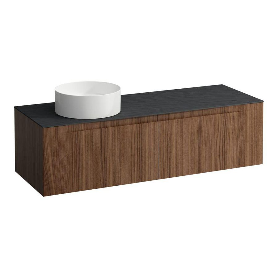 Wastafelonderkast ARUN 1400mm 2x la met uitsparing links Ardesia Nera top Noce canaletto