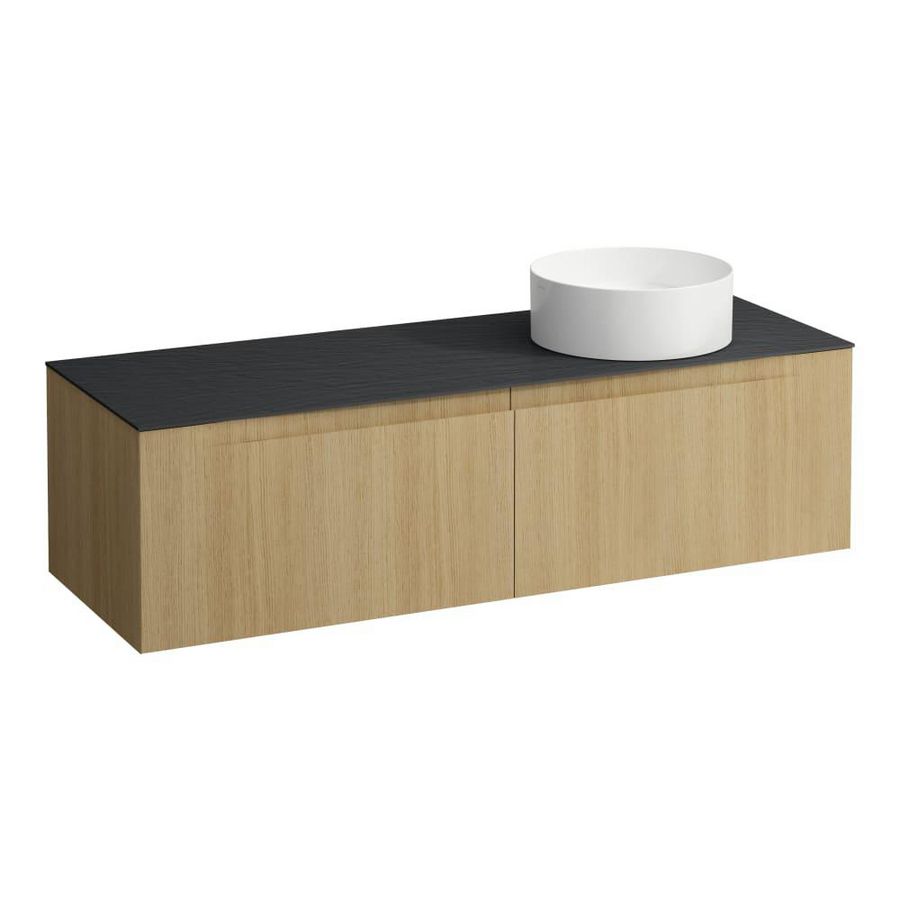 Wastafelonderkast ARUN 1400mm 2x la met uitsparing rechts Ardesia Nera top Licht eiken