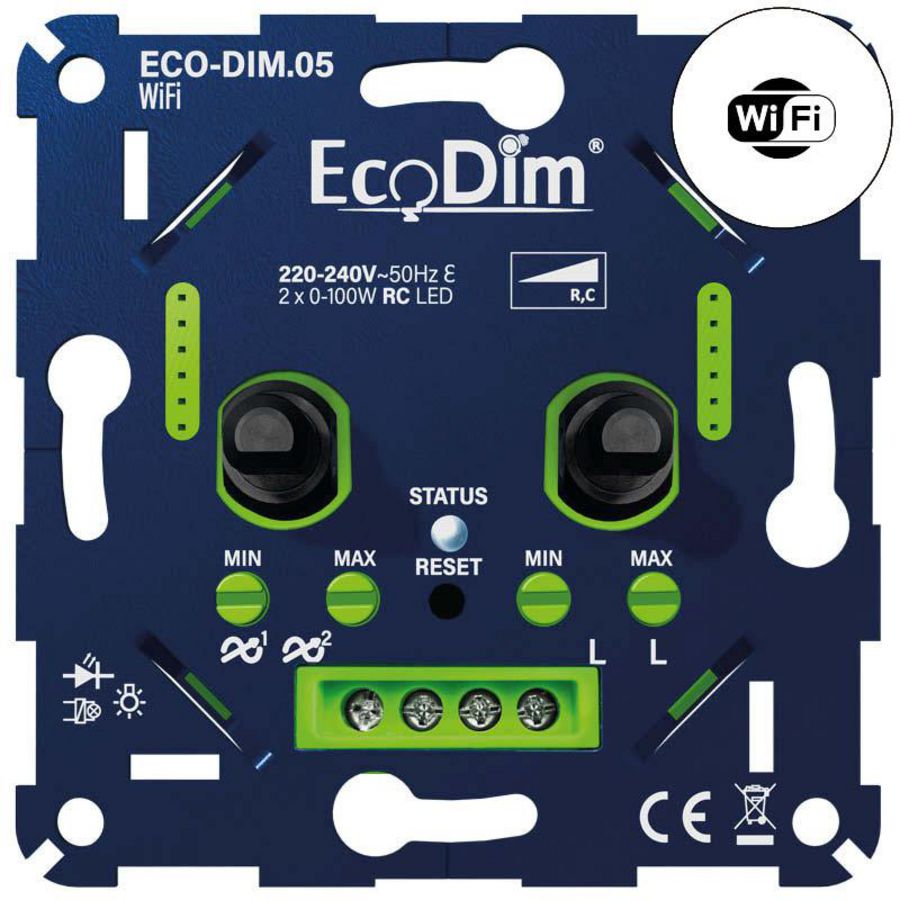 LED dimmer 2x0-100W RC WiFi druk/draai Duo fase afsnijding