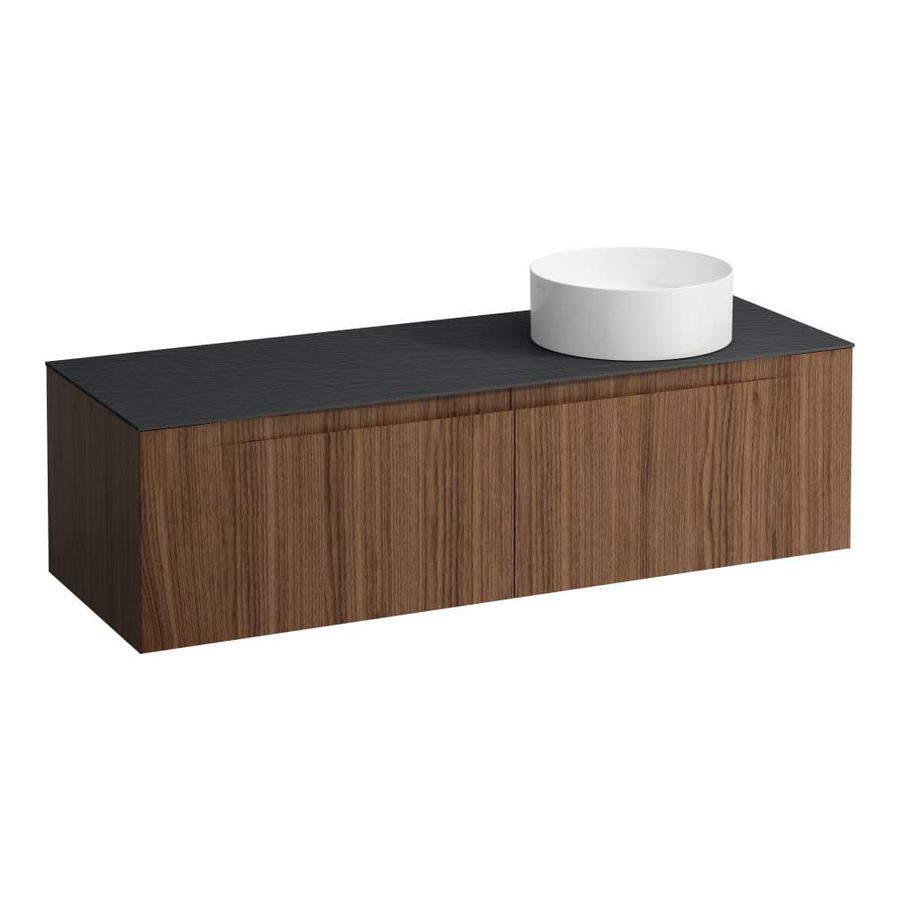 Wastafelonderkast ARUN 1400mm 2x la met uitsparing rechts Ardesia Nera top Noce canaletto