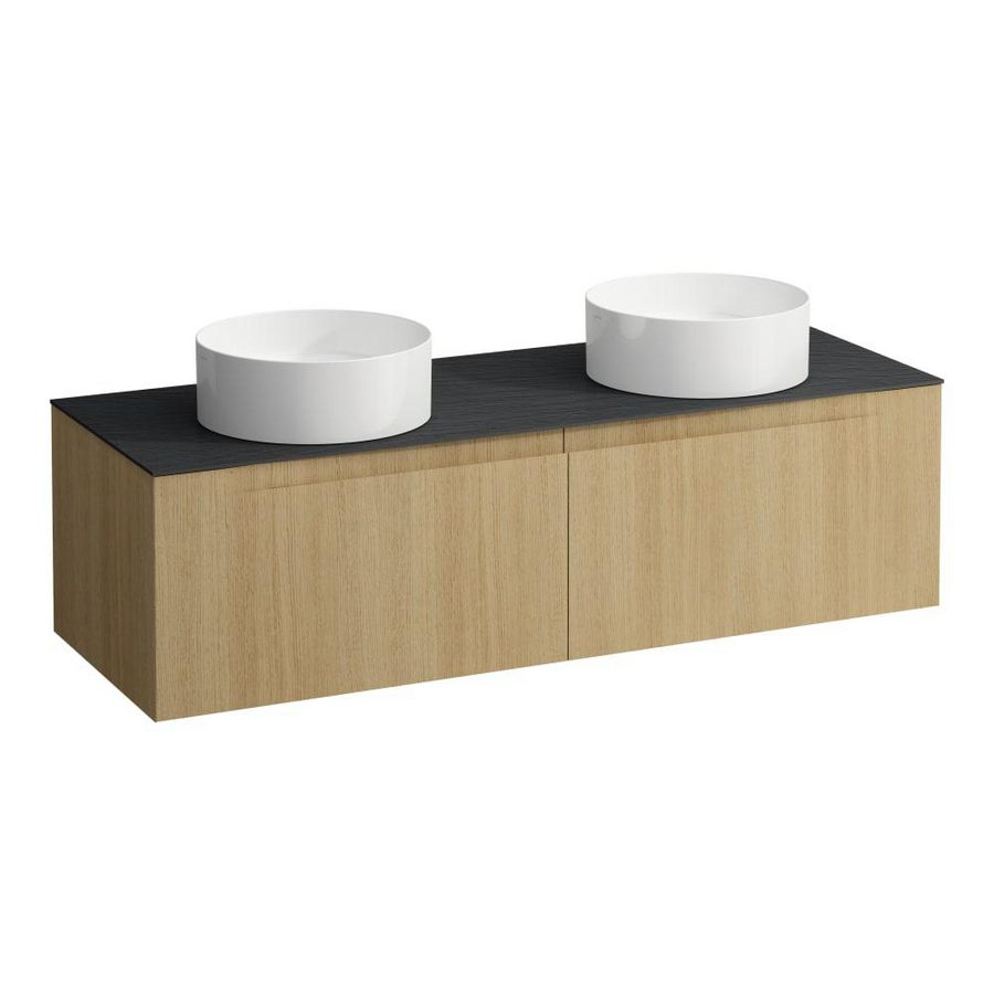 Wastafelonderkast ARUN 1400mm 2x la met uitsparing links + rechts Ardesia Nera top Licht eiken