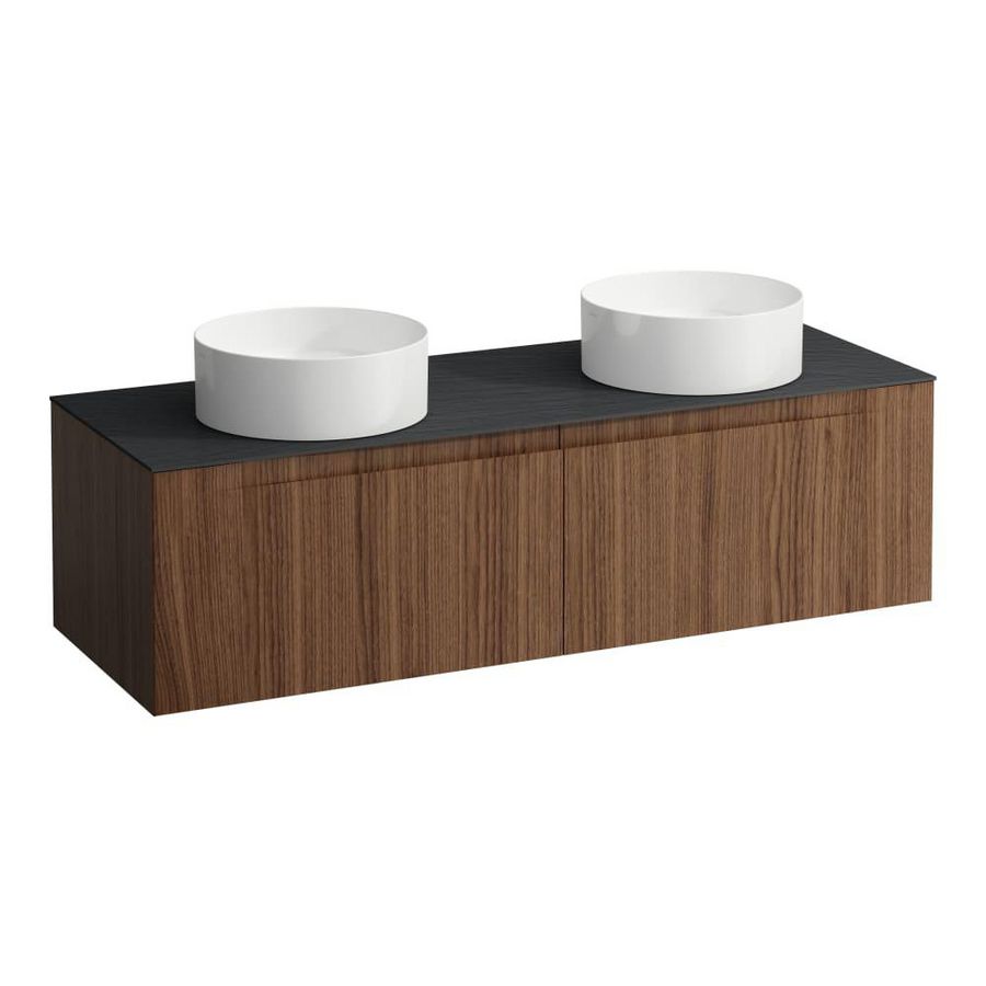 Wastafelonderkast ARUN 1400mm 2x la met uitsparing links + rechts Ardesia Nera top Noce canaletto