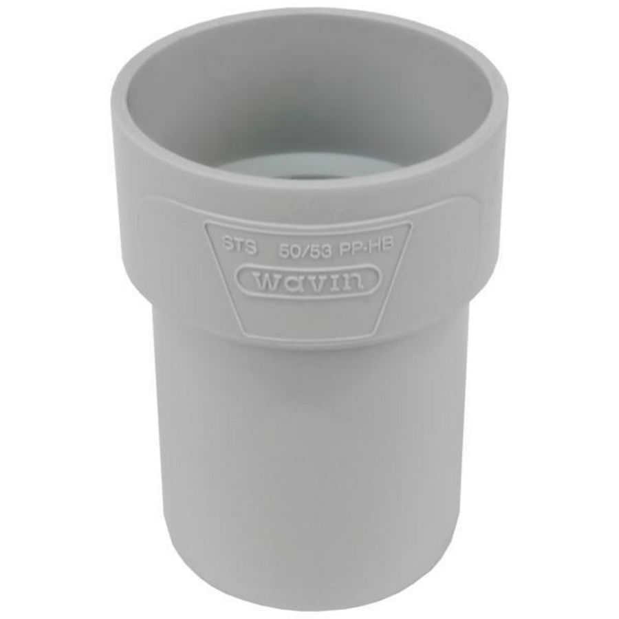Overgangsstuk recht PP AS+ geluidsarm lichtgrijs 53mmx50mm mof x spie