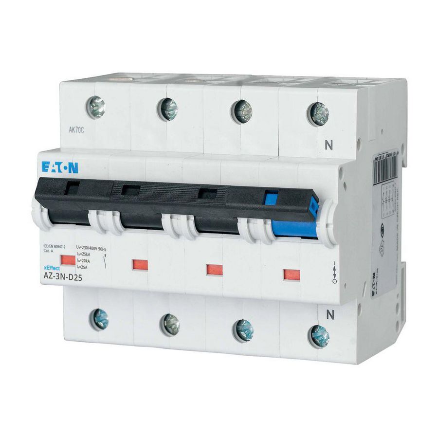 installatieautomaat (MCB) AZ D-karakteristiek 25A 3-polig + Nul 25kA