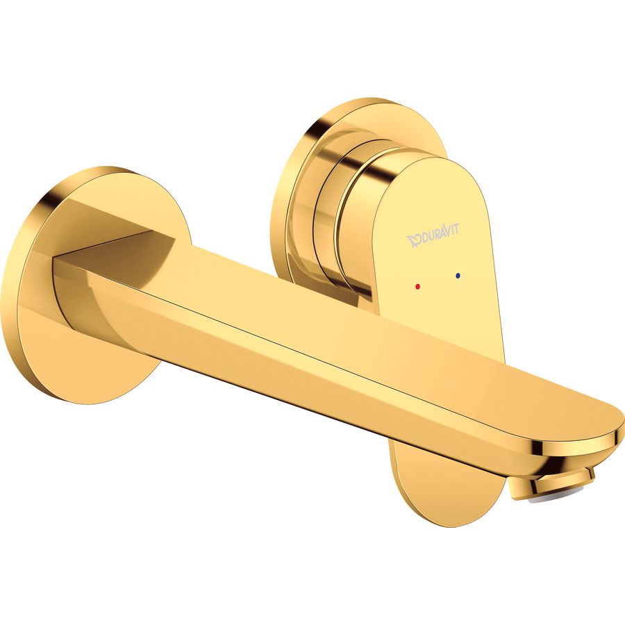 Wave 2-gats wandmengkraan afbouwdeel goud gepolijst sprong 202mm excl. inbouwdeel