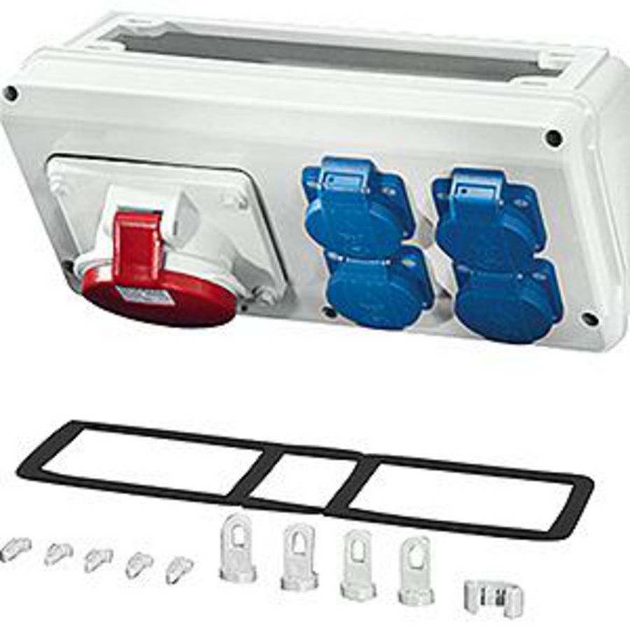 C.box IP44 1x32A 5p 400V CEE+4x16A 2p+PE 230V Schuko B300mm