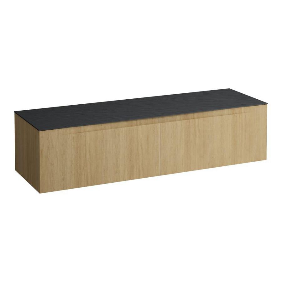 Wastafelonderkast ARUN 1600mm 2x la zonder uitsparingen Ardesia Nera top Licht eiken